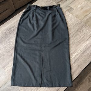 Jara Vintage Black Long Pencil Skirt with Golden Buckle Snakeskin Print Belt